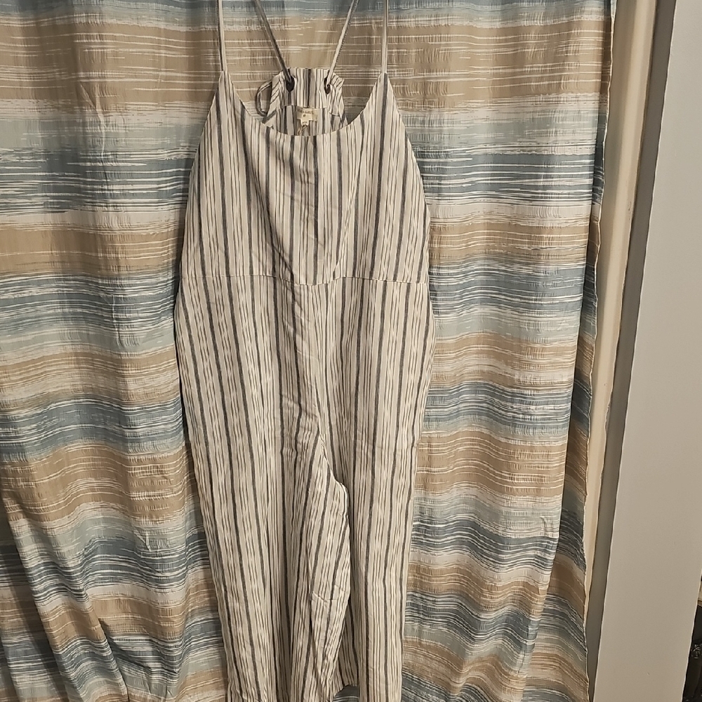 World Market Striped Jumpsuit in Cream and Blue